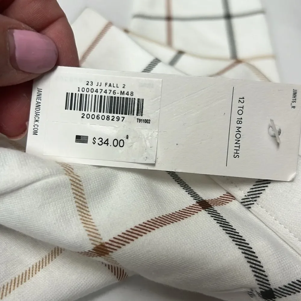Janie and Jack 100047476 Girl Jet Ivory Plaid Plaid Button Ponte Pant size 12-18